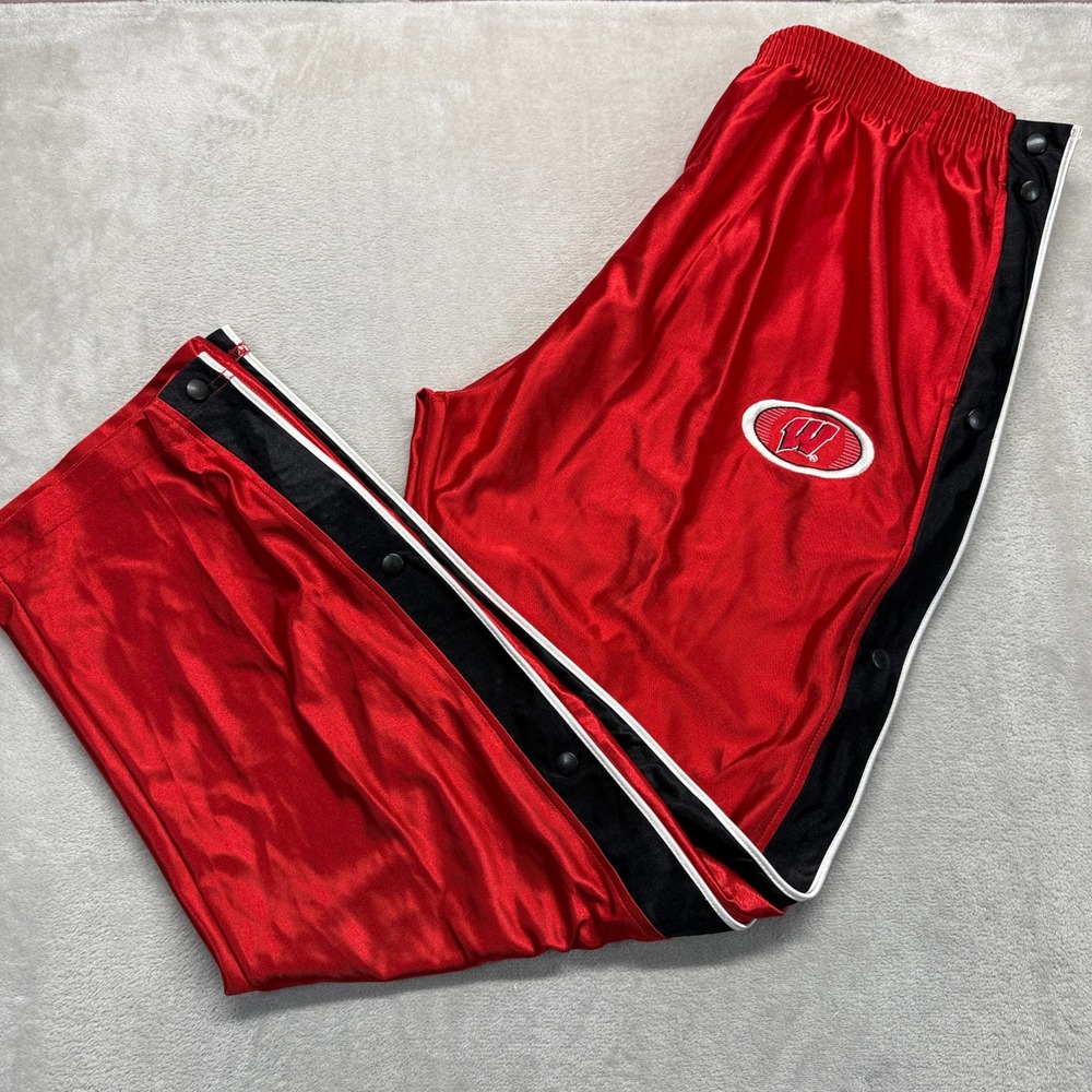 VTG Wisconsin Badgers Tearaway Snap Pants Mens XL Red Pro Player College‎ NCAA